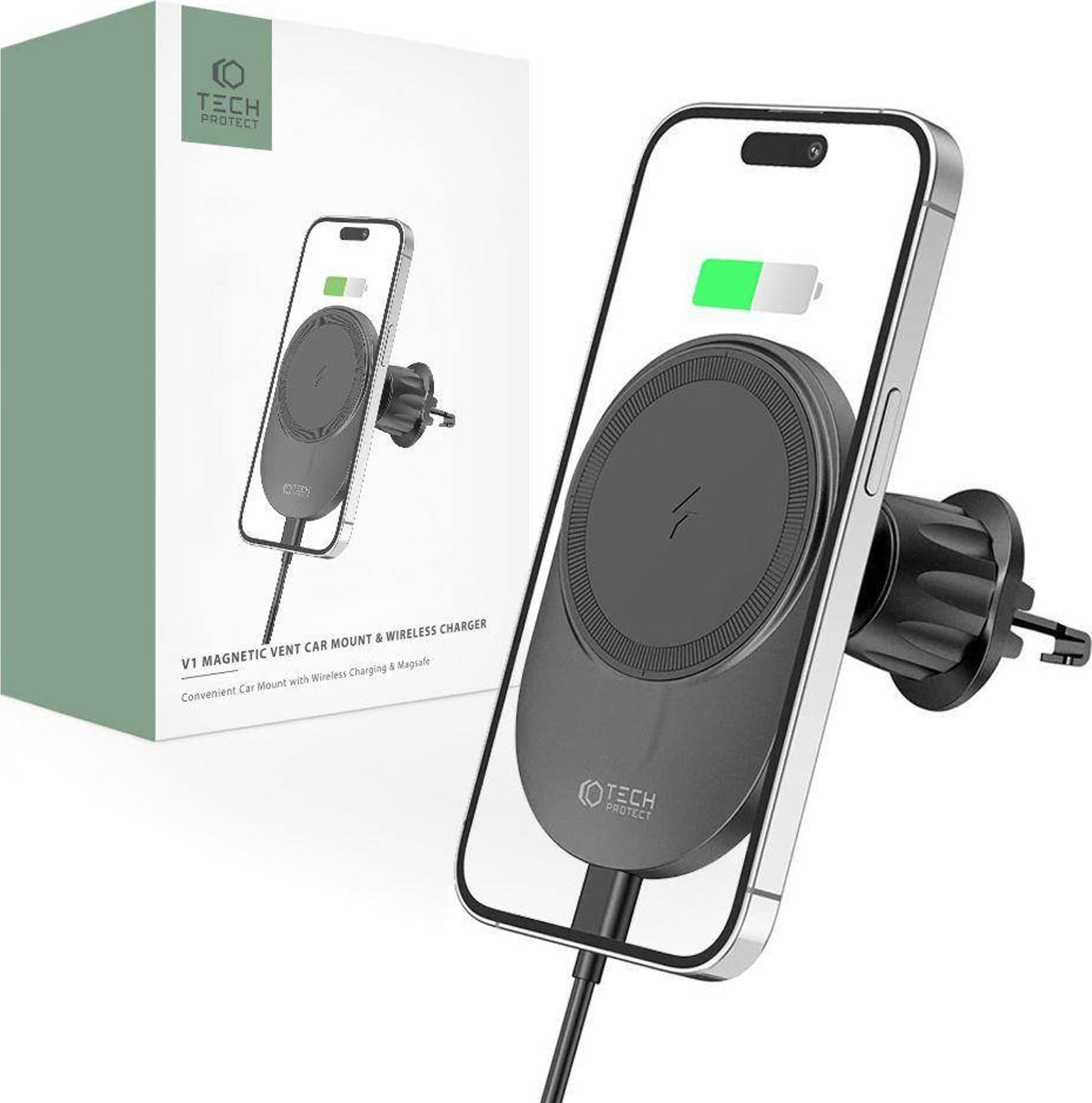Tech-Protect Magnetický držák do auta MagSafe s bezdrátovým nabíjením 15W do větracího otvoru Tech-Protect MM15W-V1 černý