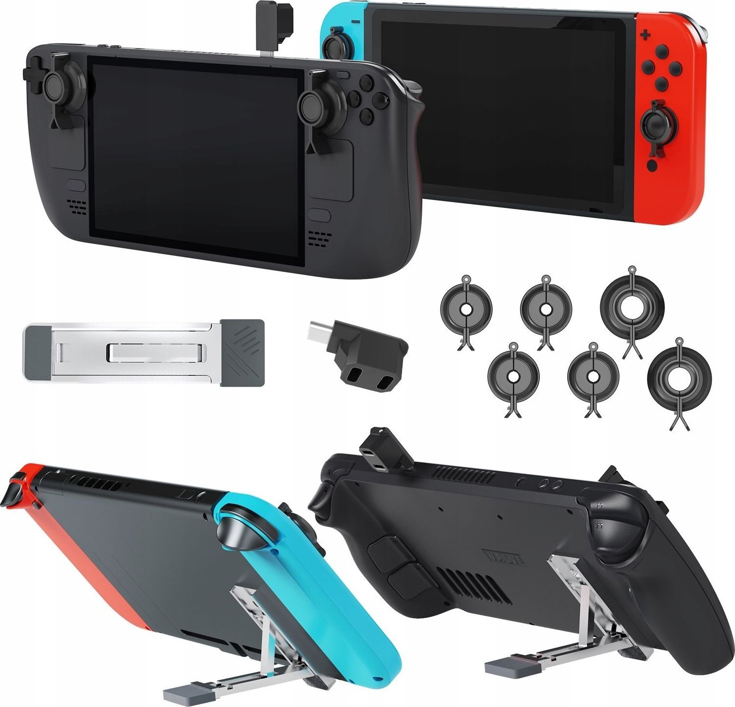 JYS Sada pro Steam Deck / Nintendo Switch OLED / Kryty joysticků + 2x adaptér Type-C + stojánek / Jys-sd015