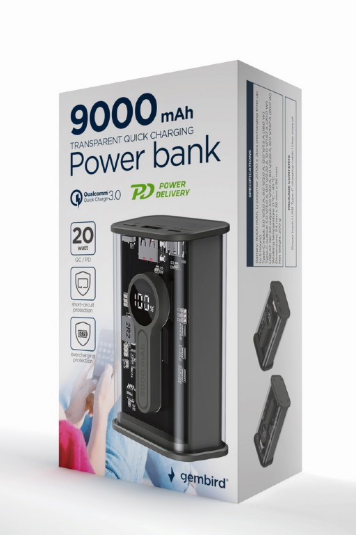 PowerBank Transparent 9000 mAh QC3.0 Black