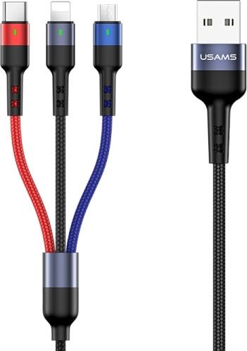 Usams USB-A - USB-C + microUSB + Lightning kábel 0,35 m čierny (63751-uniw)