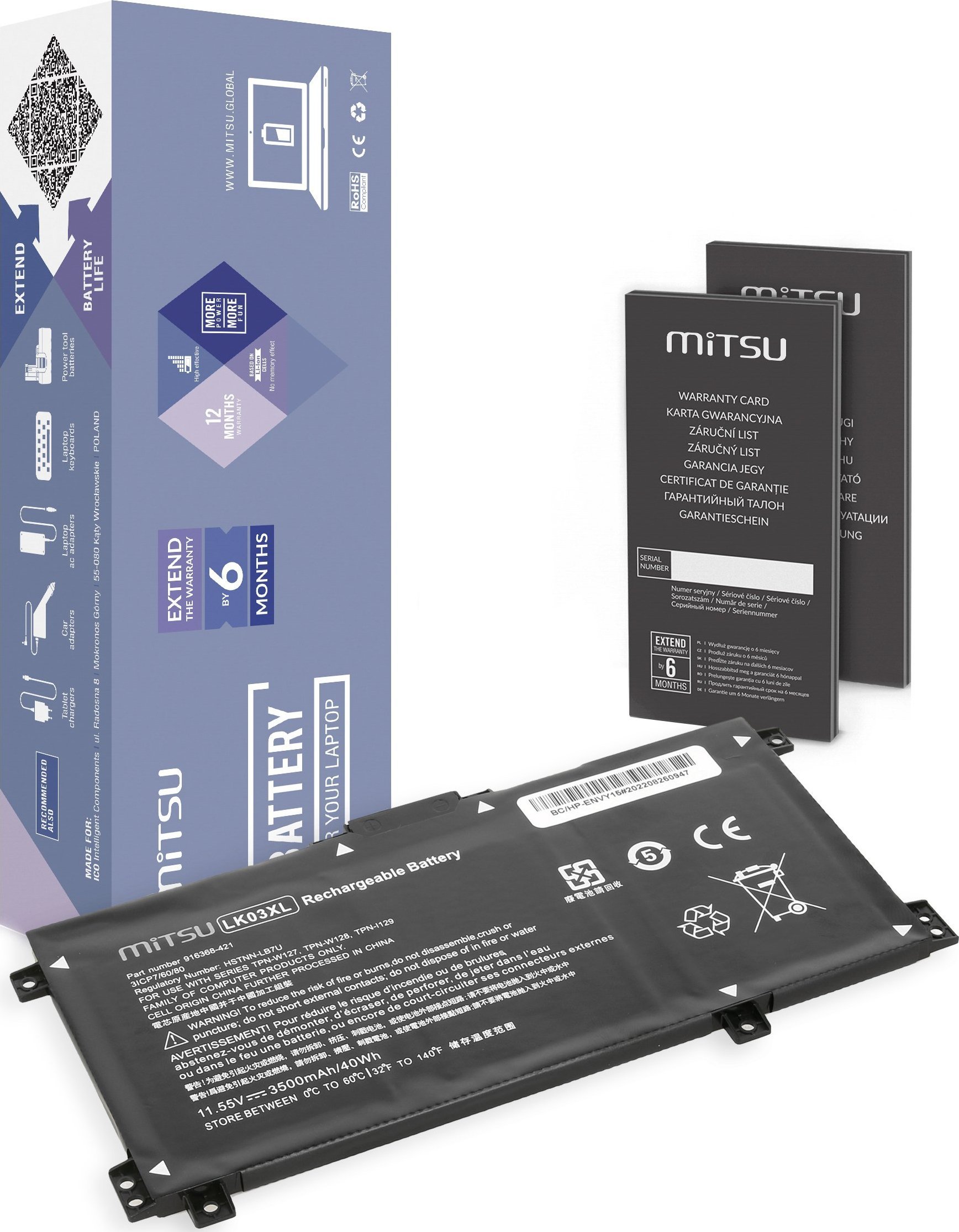 Batéria Mitsu LK03XL Batéria pre HP X360 15-BP BQ CN 17-AE BW CE
