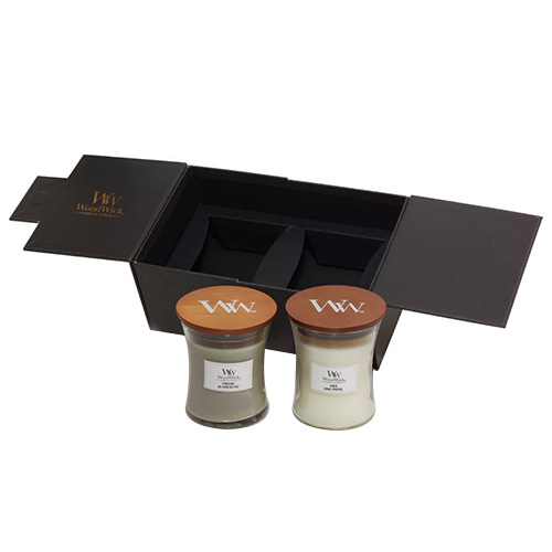 Dárková sada WoodWick, 2 x střední svíčka (2 x 275g), Krb a Prádlo