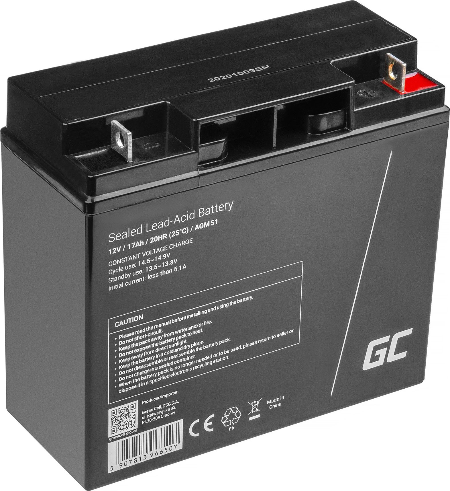 Bezúdržbová batéria AGM VRLA Green Cell AGM51 12V 17Ah (pre kosačky na trávu, skútre, člny, invalidné vozíky)
