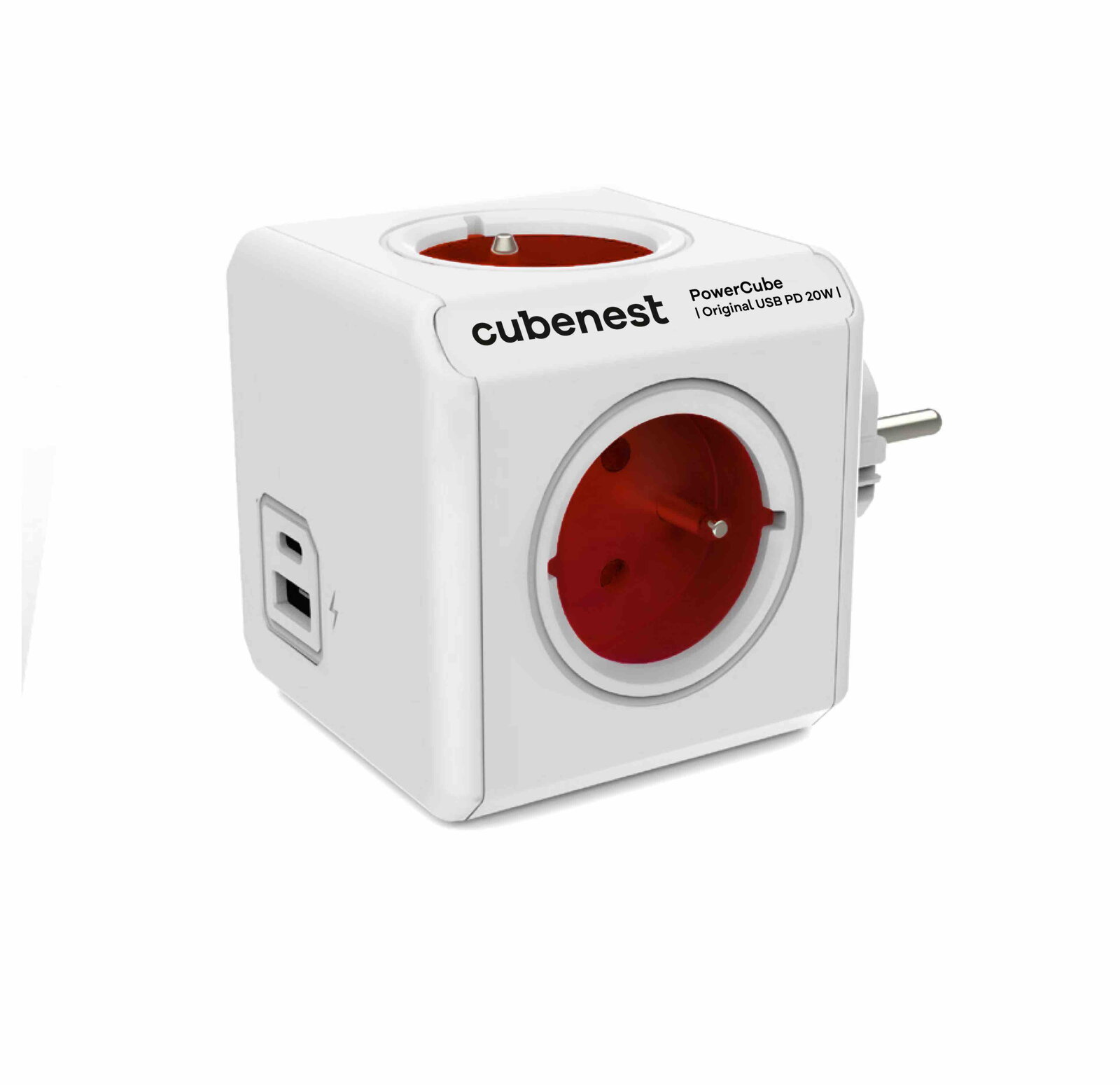 Zásuvka Cubenest PowerCube Original USB A+C PD 20 W Red (1x USB-A, 1x USB-C)