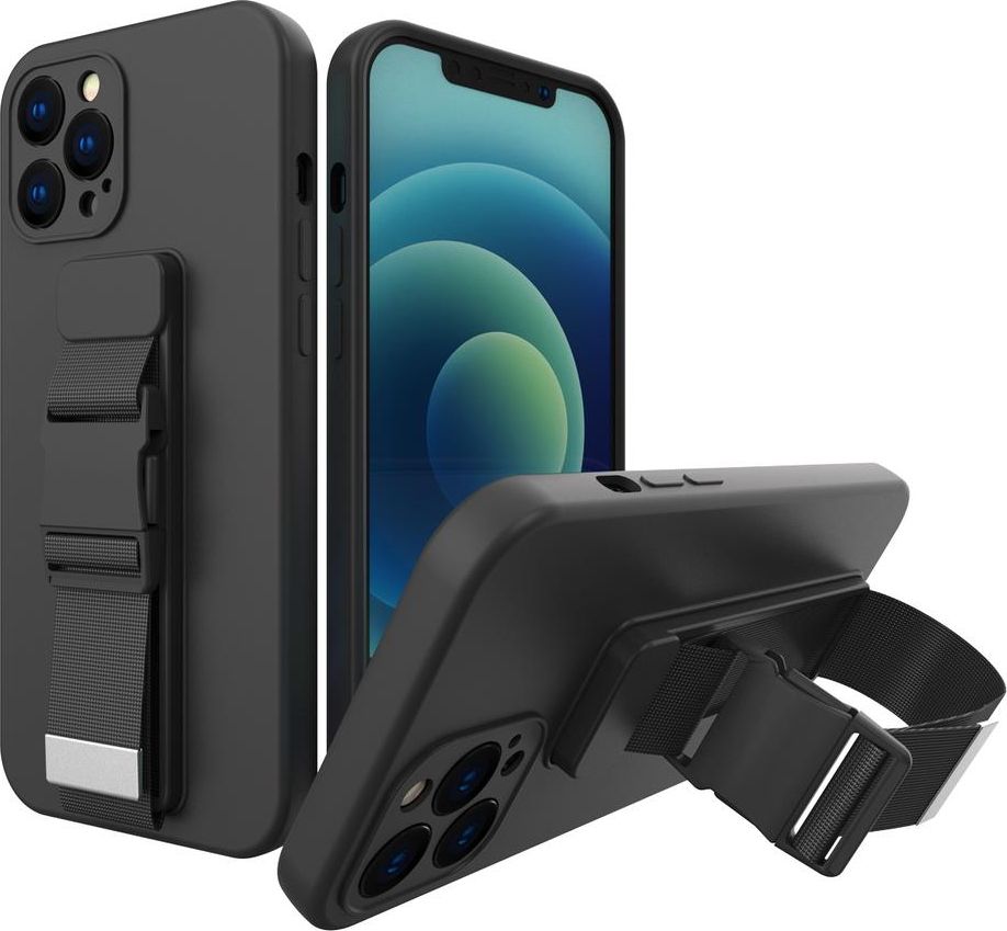 Hurtel Rope case gélové puzdro s retiazkou na šnúrku na kabelku Samsung Galaxy A72 4G čierna