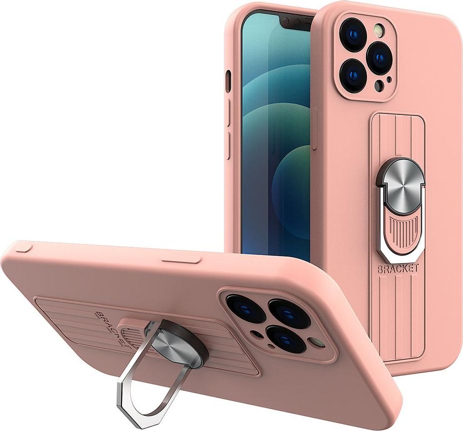 Hurtel Silikonové pouzdro Ring Case s kroužkem na prst a stojánkem pro Samsung Galaxy S21+ 5G (S21 Plus 5G) růžové