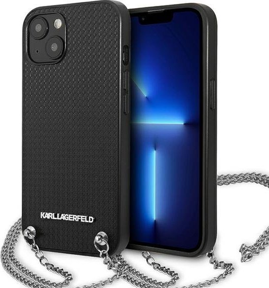 Karl Lagerfeld Karl Lagerfeld KLHCP13SPMK pevný kryt pro iPhone 13 mini 5.4 černý/černý s texturou kůže a řetízkem