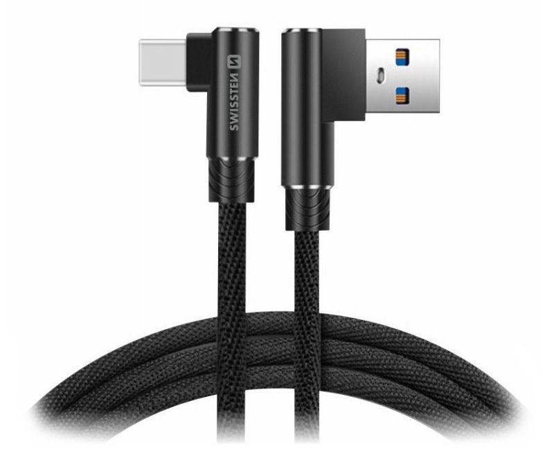 Swissten textilní datový kabel Arcade USB / USB-C 1,2 M /L konektory/ Černý