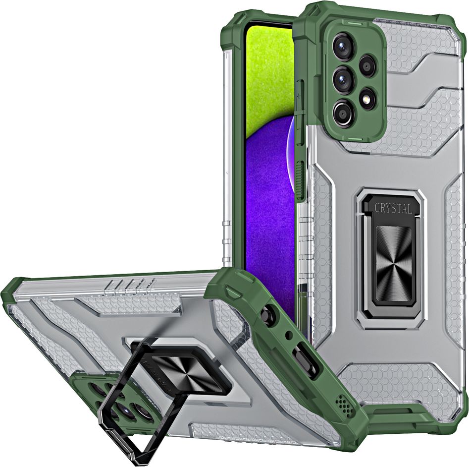 Kryt hybridného puzdra Hurtel Crystal Ring Case + magnetický držiak Samsung Galaxy A72 4G zelený