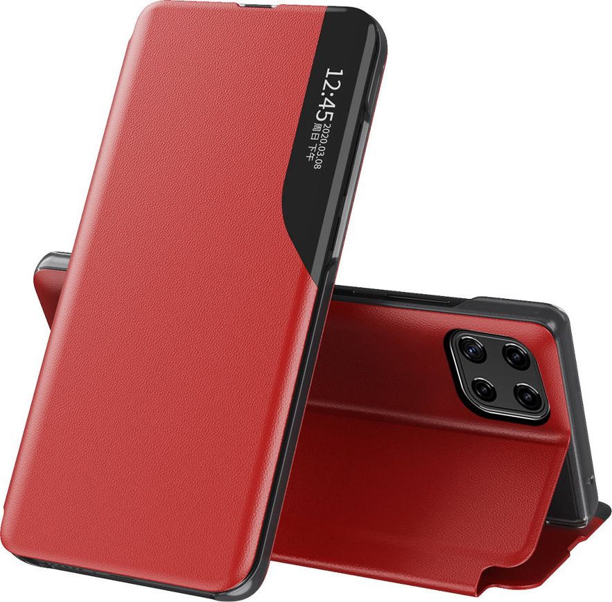 Elegantné puzdro Hurtel Eco Leather View Case s flip krytom a funkciou stojanu pre Samsung Galaxy A22 4G červené