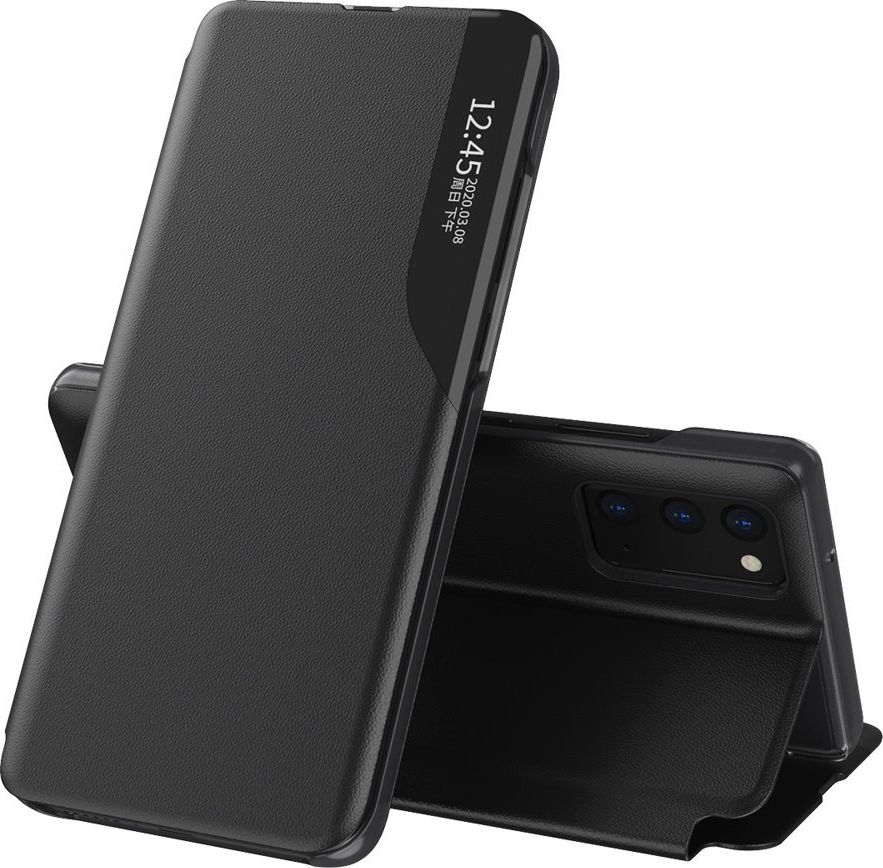 Elegantné puzdro Hurtel Eco Leather View Case s funkciou chlopne a stojanu pre Samsung Galaxy A72 čierne