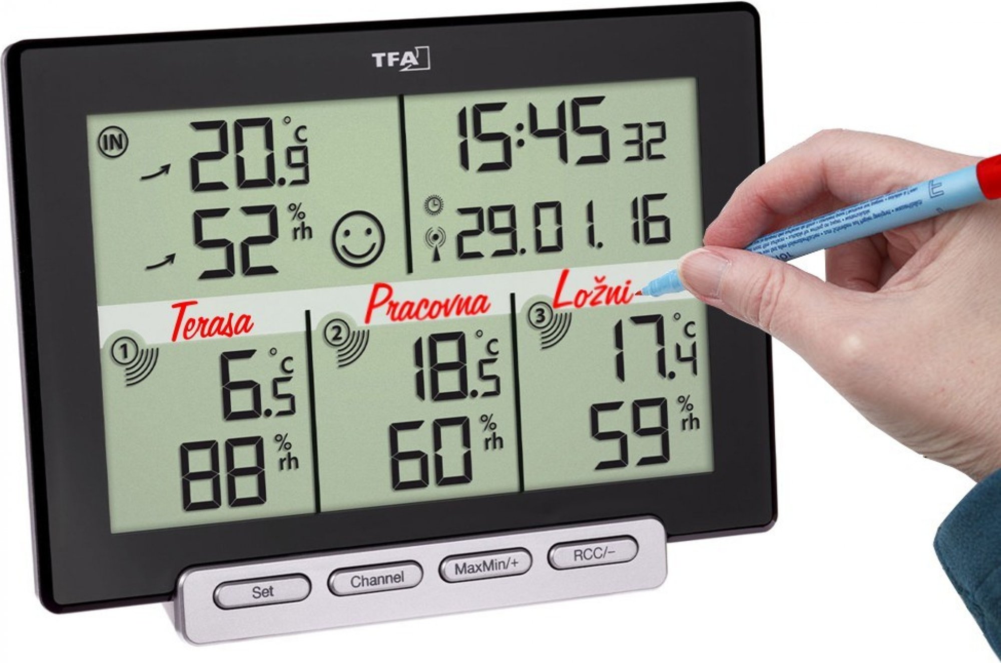 TFA Teploměr a vlhkoměr s 3 bezdrátovými senzory 30.3057.01 MULTI-SENSE