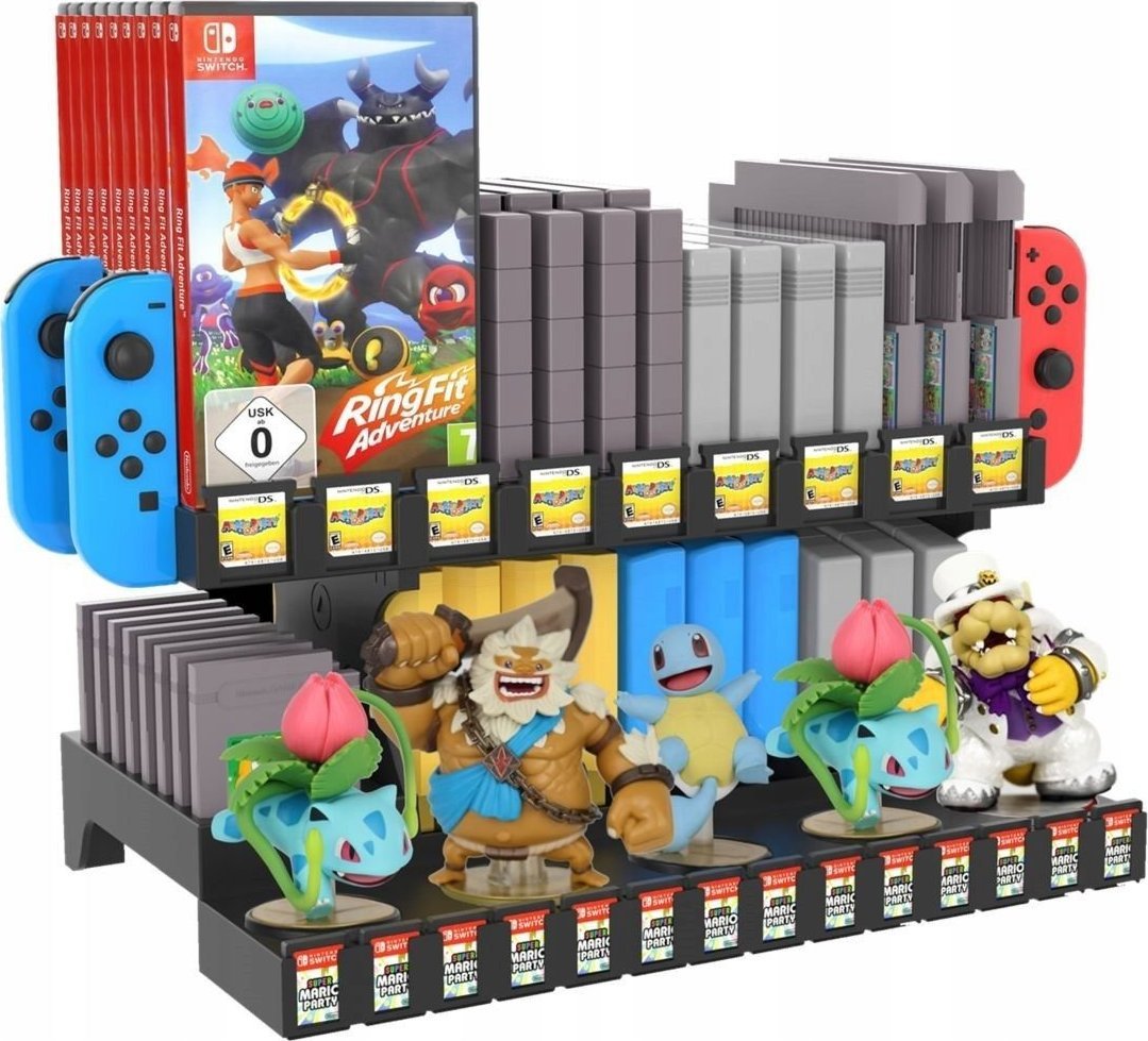 JYS Organizér / Herní stojan pro GAME BOY / SNES / N64 / NES / FC / SFC / HVC-MR / NDS3 / 3DS a konzole pro Nintendo Switch / Switch OLED / NS198