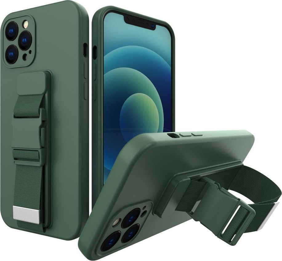 Hurtel Rope case gélové puzdro s retiazkou na šnúrku na kabelku Samsung Galaxy A72 4G tmavo zelená