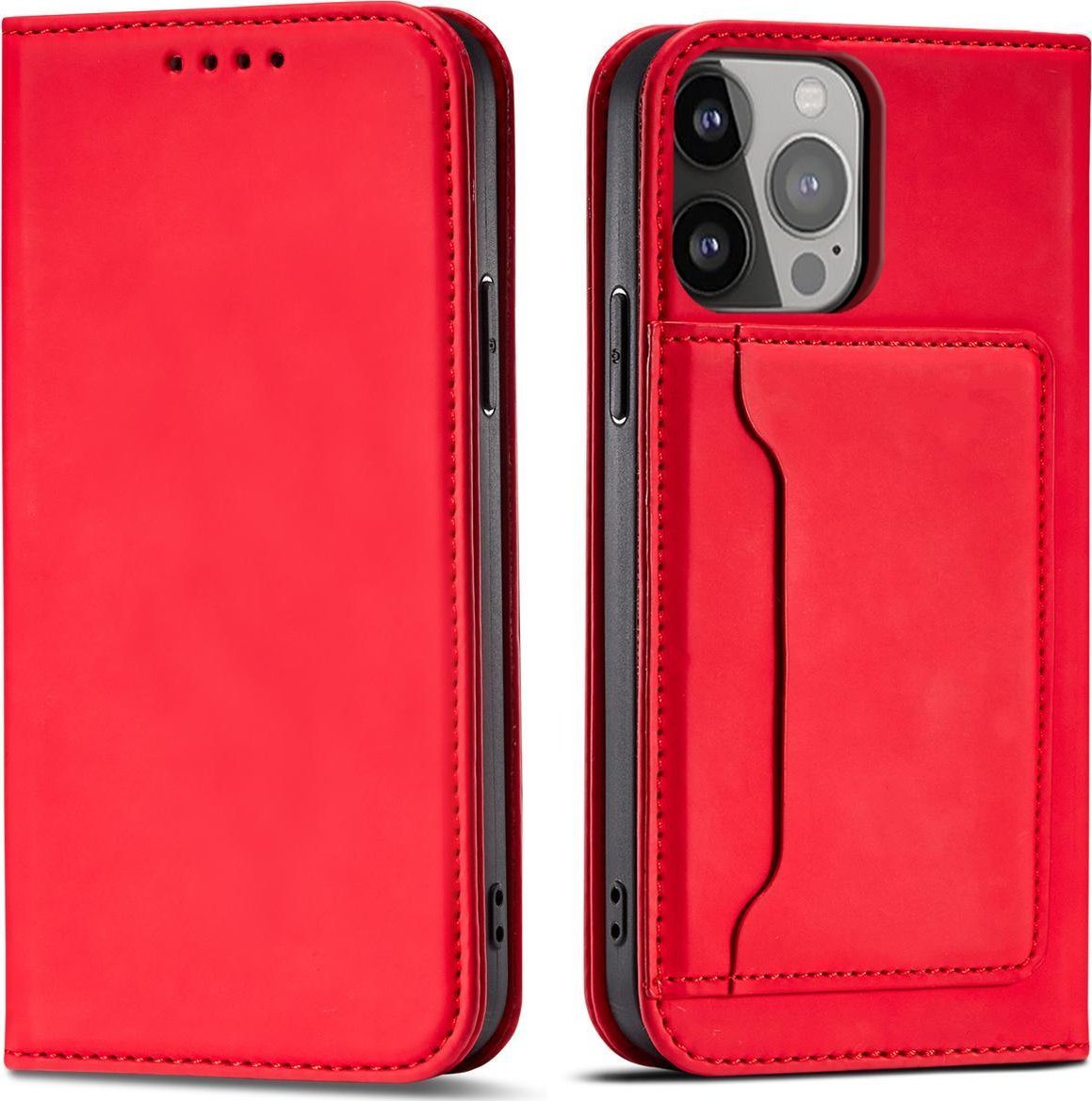Hurtel Magnet Card Case Kryt pouzdra iPhone 14 s chlopní stojánkem na peněženku červený