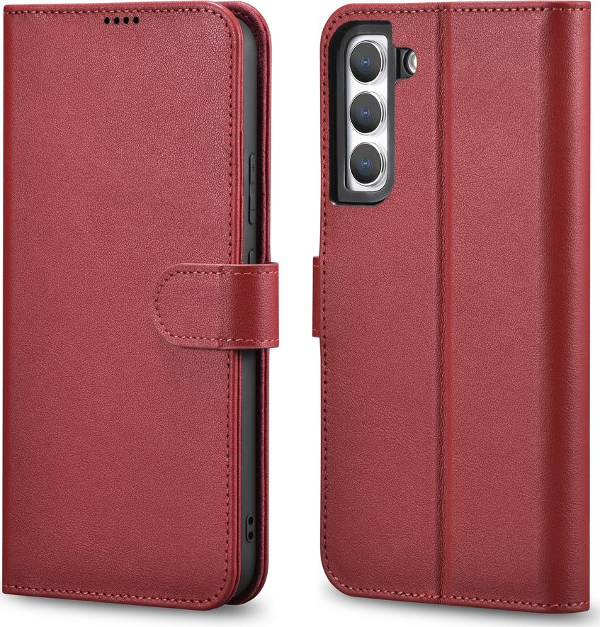 Kožené puzdro na peňaženku iCarer iCarer Haitang Kožené puzdro na peňaženku Samsung Galaxy S22+ (S22 Plus) červený (AKSM05RD)