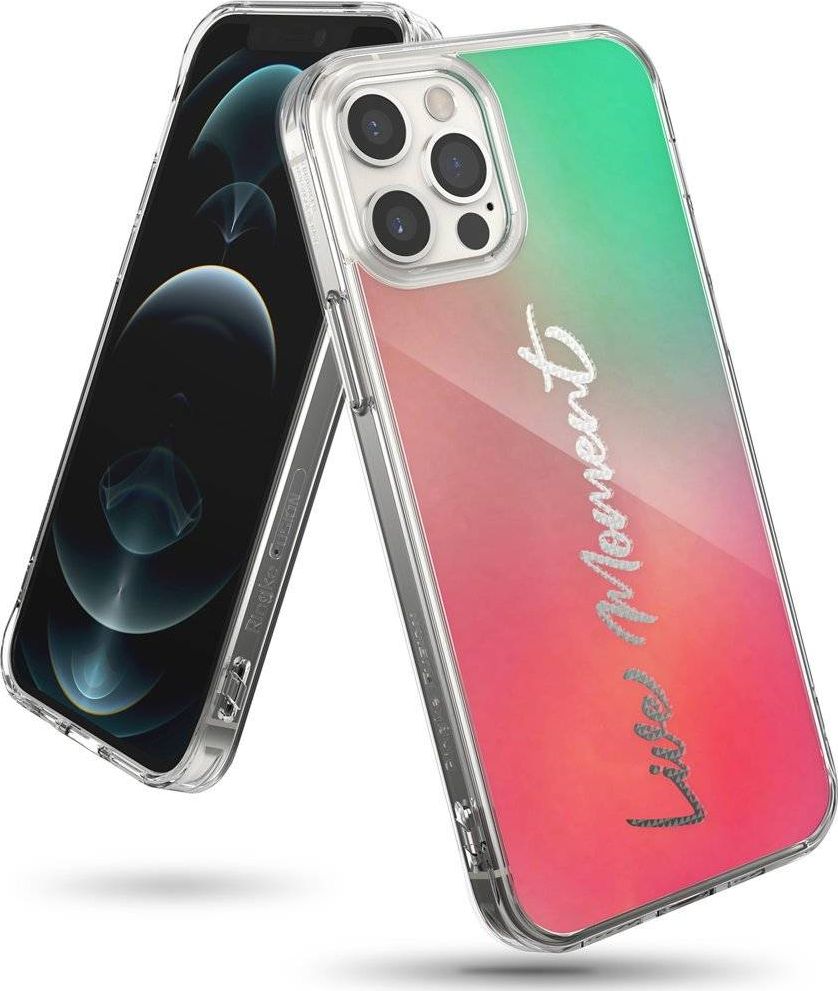 Ringke Ringke Fusion Design Armored Case Cover s gélovým rámom iPhone 12 Pro Max ružovo-zelený (GNAP0028)