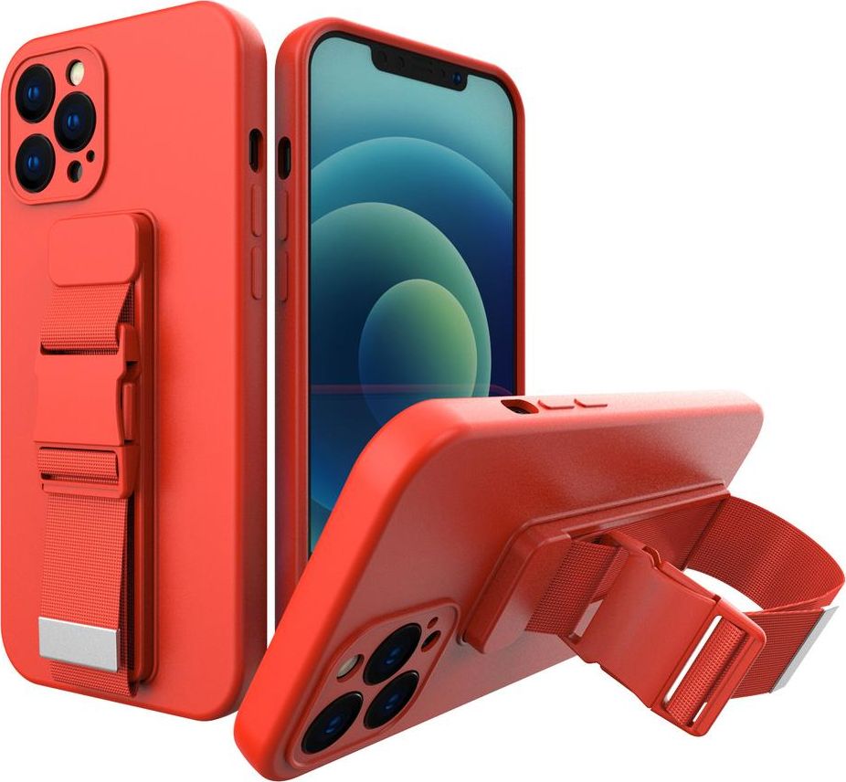 Hurtel Rope case gélové puzdro s retiazkou na šnúrku na kabelku Samsung Galaxy S21 Ultra 5G červená