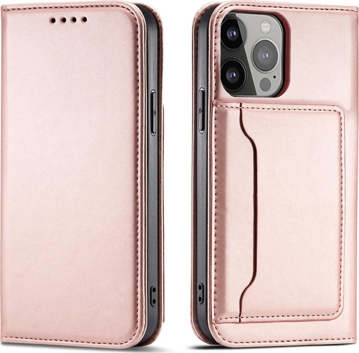 Hurtel Magnet Card Case Kryt púzdra iPhone 14 Pro Max s chlopňovým stojanom na peňaženku ružový