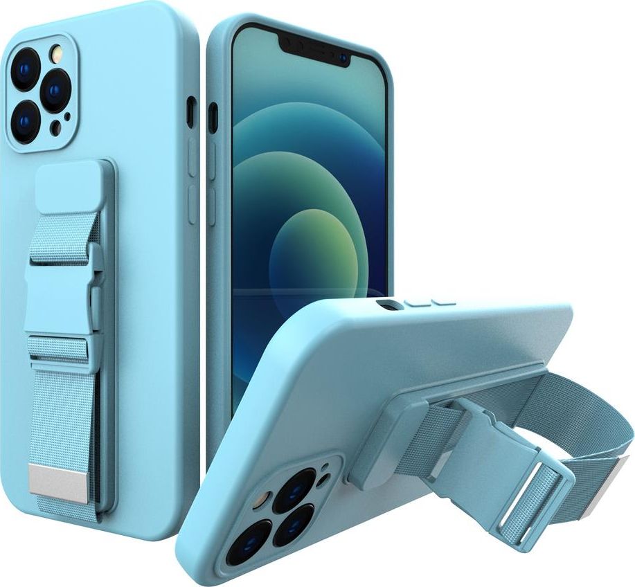 Hurtel Rope case gélové puzdro s retiazkou na šnúrku na kabelku Samsung Galaxy S21+ 5G (S21 Plus 5G) modrá