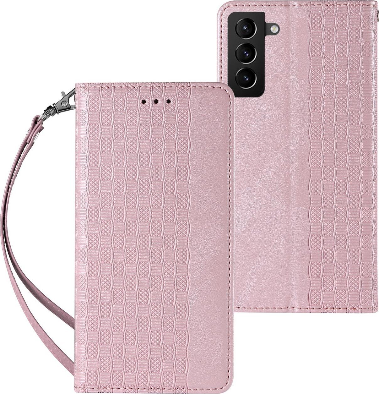 Puzdro Hurtel Magnet Strap Case pre Samsung Galaxy S22+ (S22 Plus) Kryt na peňaženku + Mini Lanyard Pendant Pink