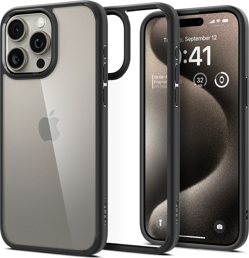 Spigen Crystal Hybrid, matně černá - iPhone 15 Pro Max