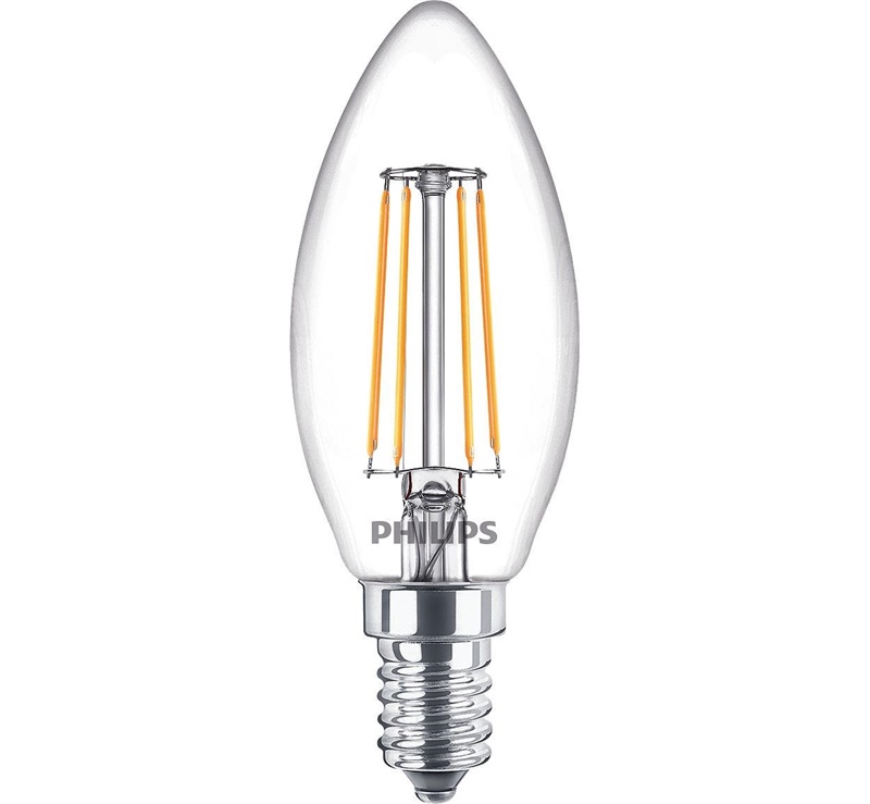LED lampa Philips Fil, B35, 4,3W, E14, 2700K, 470lm, transparentní