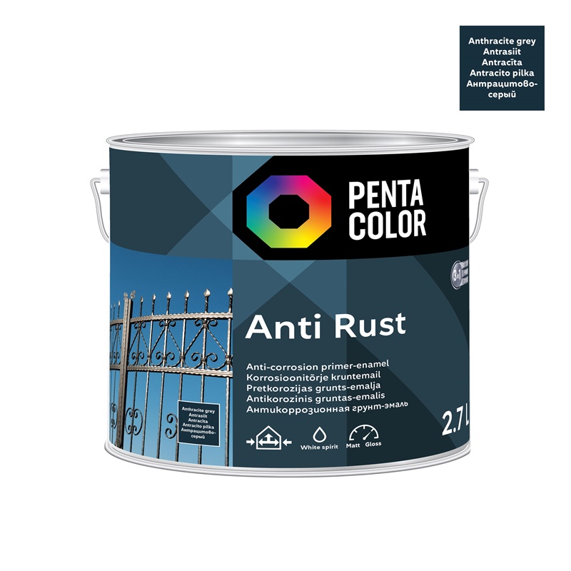 Antikorozní barva ANTI-RUST, 2,7 l, barva antracit