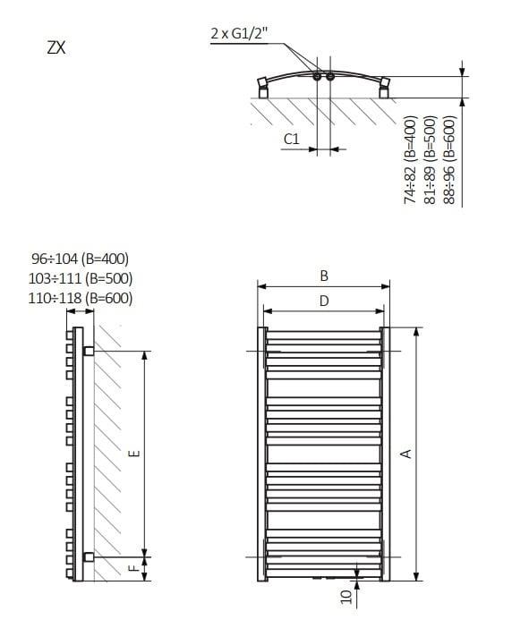 Elektrický sušák ručníků TERMA D01 50 x 96 cm