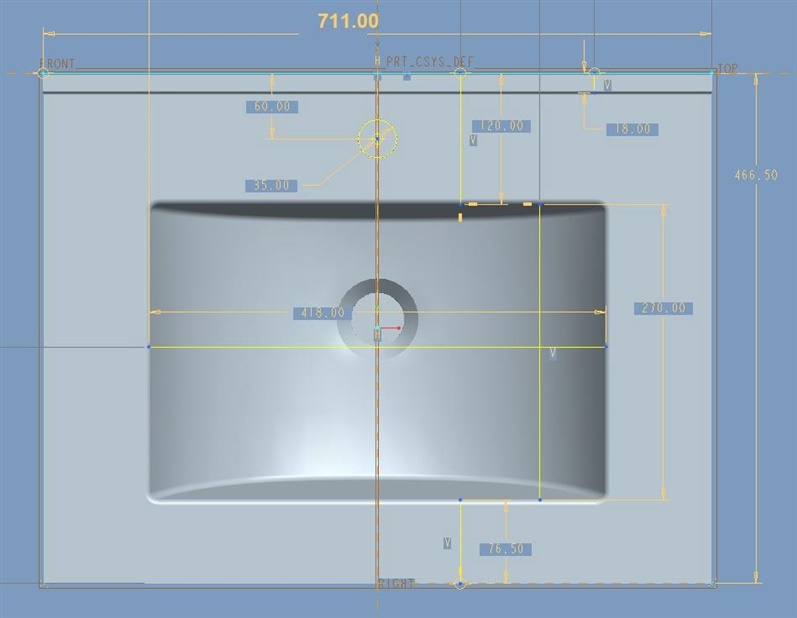 Umyvadlo DOMOLETTI ACB7607, vestavné, 700×460 mm