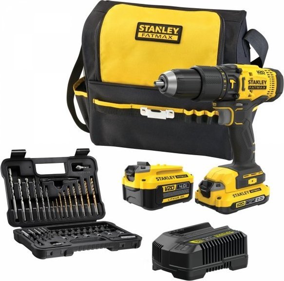 Sada elektrického nářadí Stanley 18V V20 2+4Ah sada SFMCD711 + sada 50 ks, taška