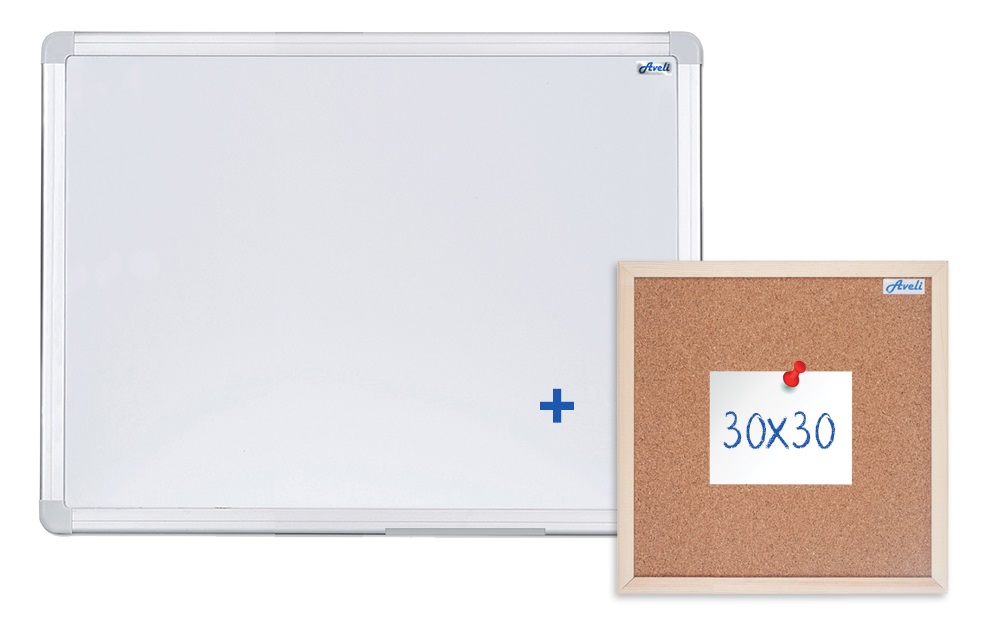 AVELI Magnetická tabule 60x45 cm, hliníkový rám + korková nástěnka 30x30 cm