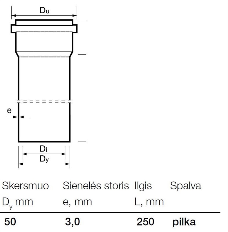Vnitřní kanalizační PVC trubka Wavin, O 50 mm, 0,25m