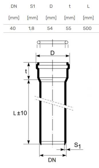 Vnitřní kanalizační potrubí HTplus, O 40 mm, 0,5 m, bílá
