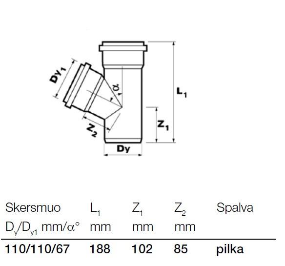 T-kus pro vnitřní kanalizaci Wavin, O 110 / 110 mm, 67°