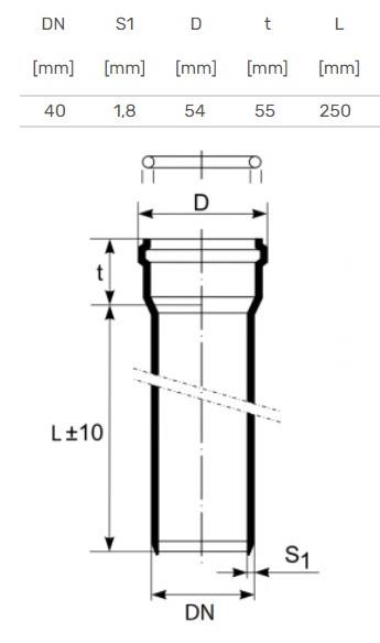 Vnitřní kanalizační potrubí HTplus, O 40 mm, 0,25 m, bílá