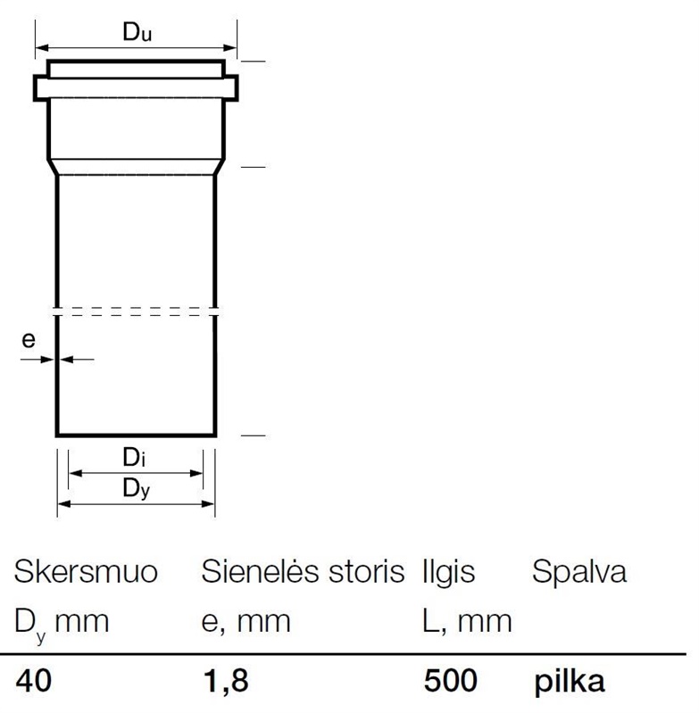 Vnitřní kanalizační PP potrubí Wavin, O 40 mm, 0,5m