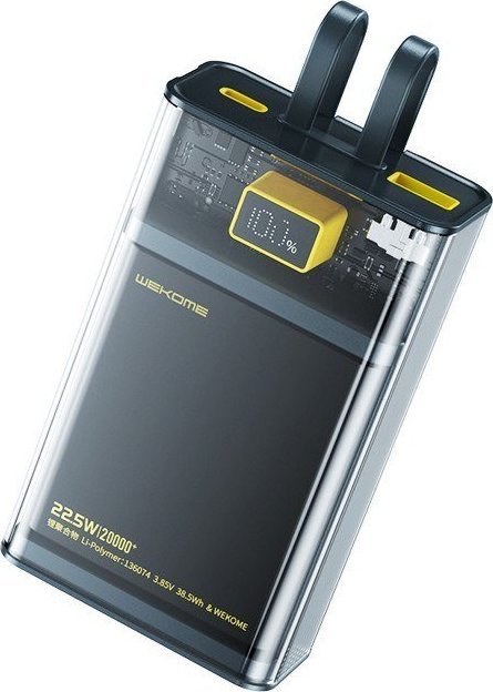 Powerbanka Wekome WP-325 Vanguard Series - 20000 mAh Super Charging s vestavěným kabelem USB-C & Lightning PD 20W + QC 22,5W (černý / průhledný)