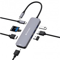 VERBATIM Hub USB-C Pro Multiport 8 Port, 3x USB 3.2, 1x USB-C, 2xHDMI, microSD/SD, šedá