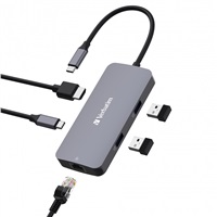 VERBATIM Hub USB-C Pro Multiport 5 Port, 2x USB 3.2, 1x USB-C, HDMI, RJ45, šedá