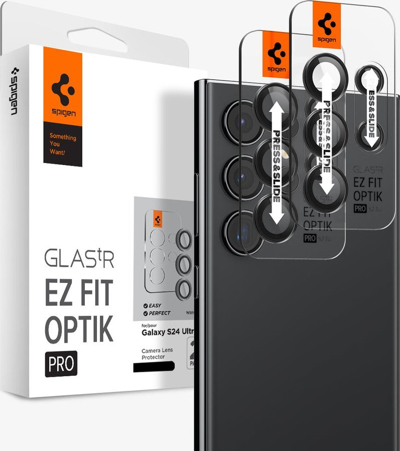 Spigen Spigen Glass TR EZ Fit Optik Pro 2 ks, černé - Samsung Galaxy S24 Ultra
