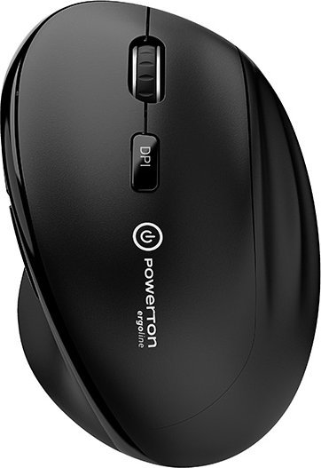 Myš Powerton Myš Powerton CLOE, 1600DPI, 2,4 [GHz], optická, trieda 6, bezdrôtová, čierna, 1 ks AA, ergonomická