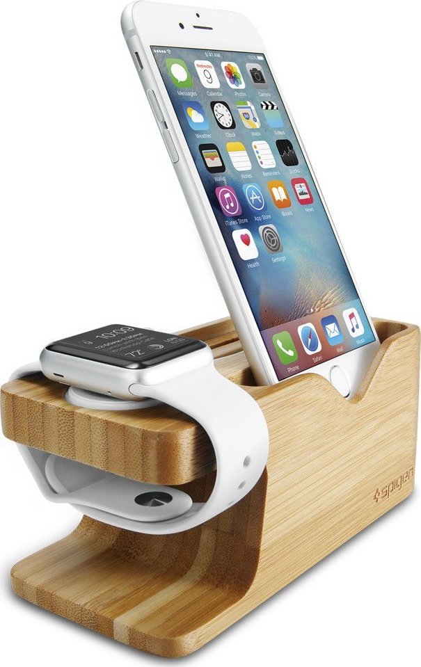 Spigen stojan S370 Apple Watch + Phone Wood Stand - Brown