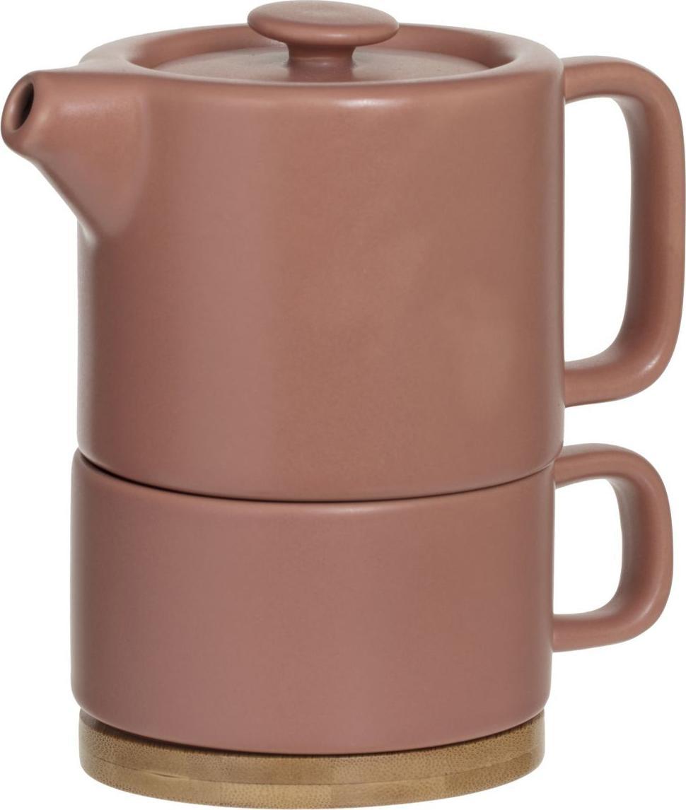Secret de Gourmet Konvice na čaj s hrnkem na čaj 400 ml růžová s podšálkem