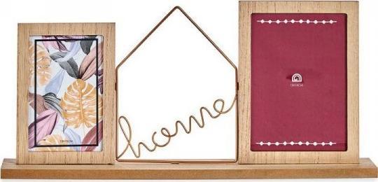 Dárkový dekorační rámeček Fotorámeček Home Brown 2 Photo Metal Wood (6 x 21,5 x 46 cm)