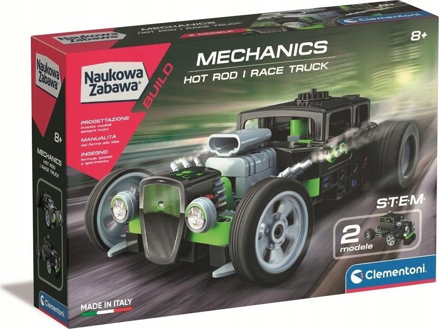 Clementoni Stavebnice mechanické laboratoře - Hot Rod a závodní truck