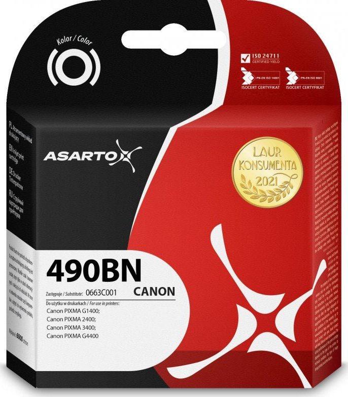 Atrament Asarto Atrament Asarto pre Canon 490BN | 0663C001 | 140 ml | Čierna