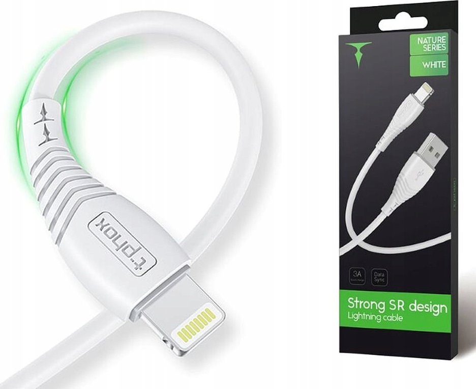 T-Phox USB kabel T-PHOX NATURE LIGHTNING WHITE KABEL 1,2M 3A