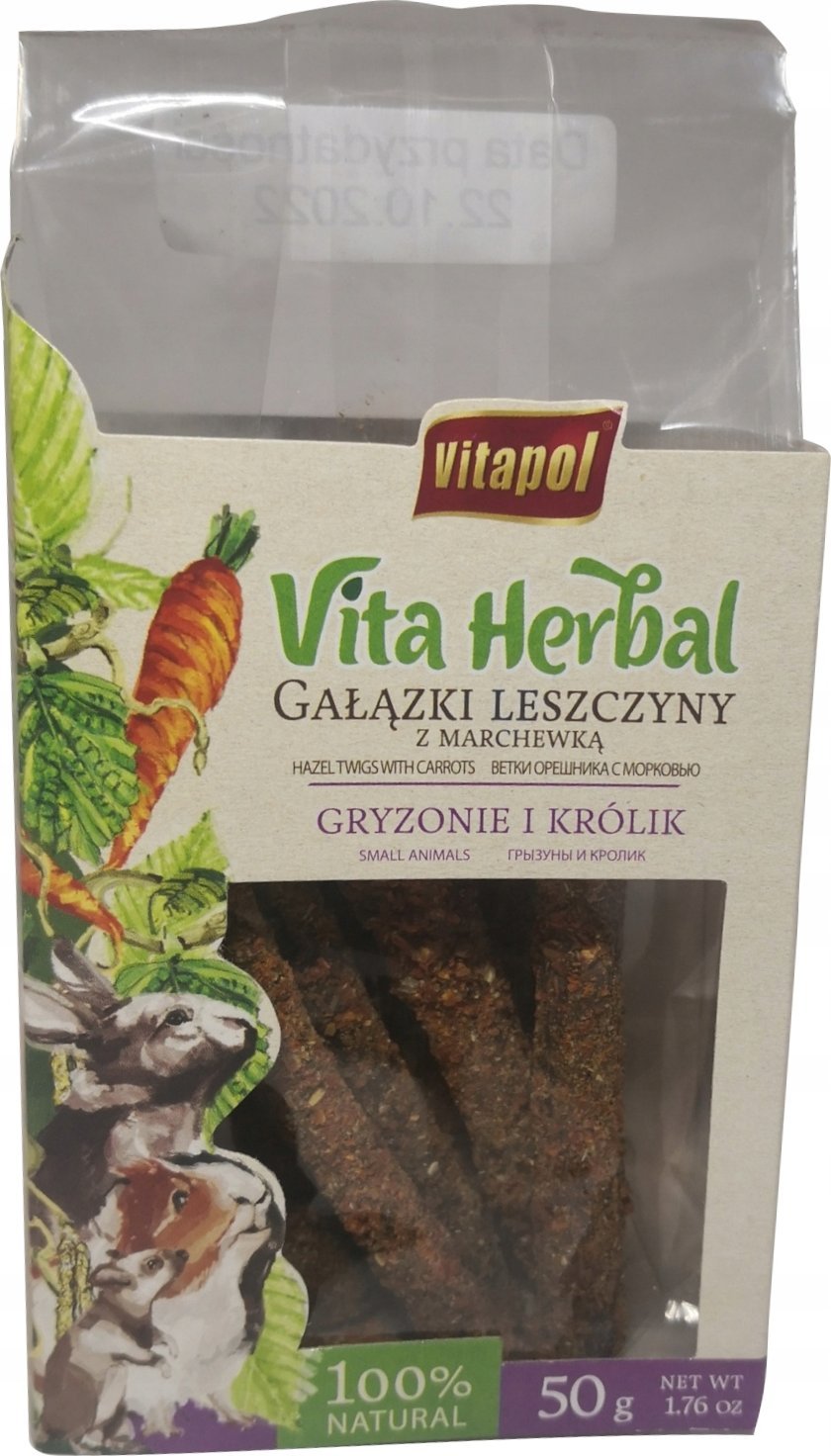 Vitapol Vita Herbal pro hlodavce a králíky, lískové větvičky s mrkví, 50 g