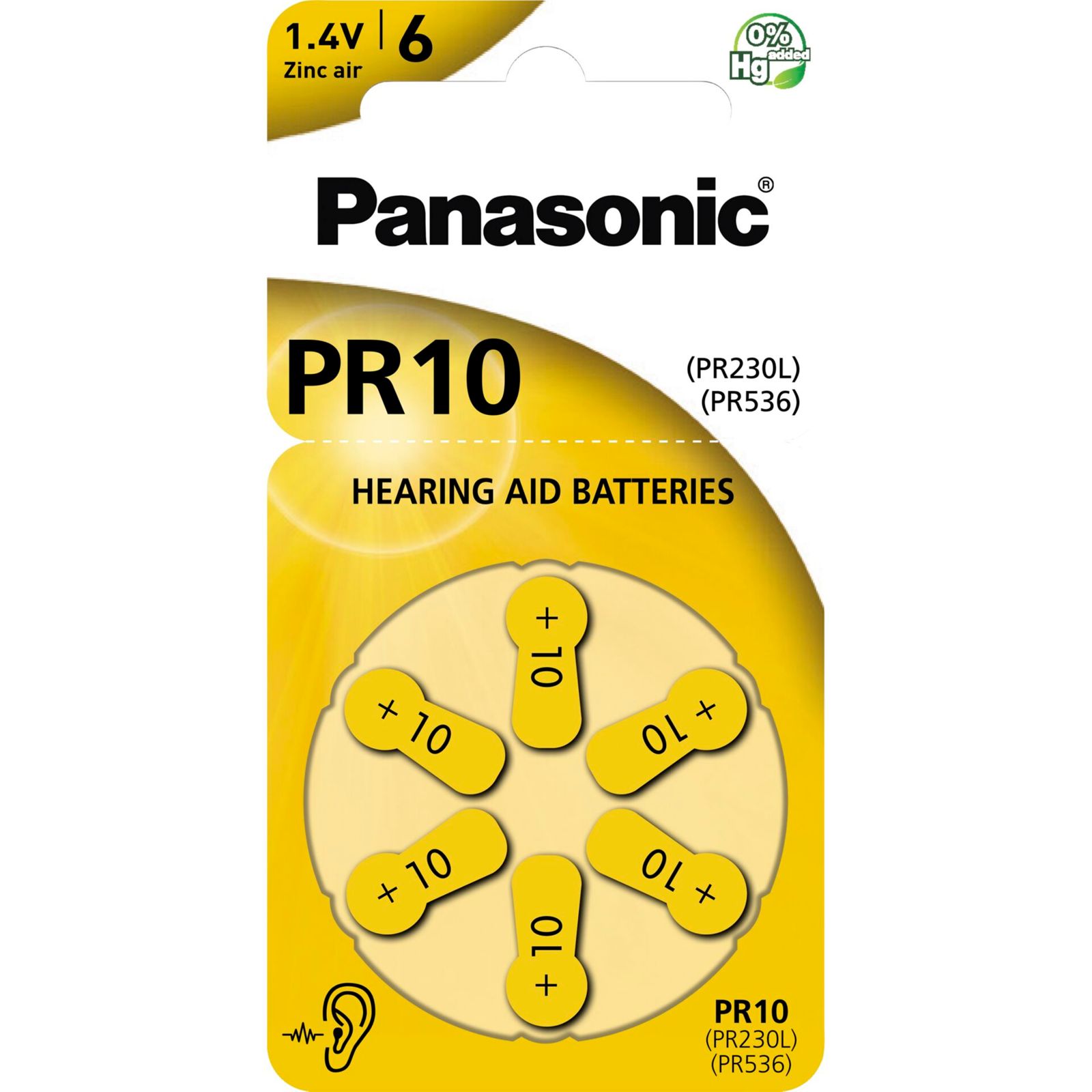 10x1 Panasonic PR 10 nacu.zaria. Zellen Zinc Air 6er Rad